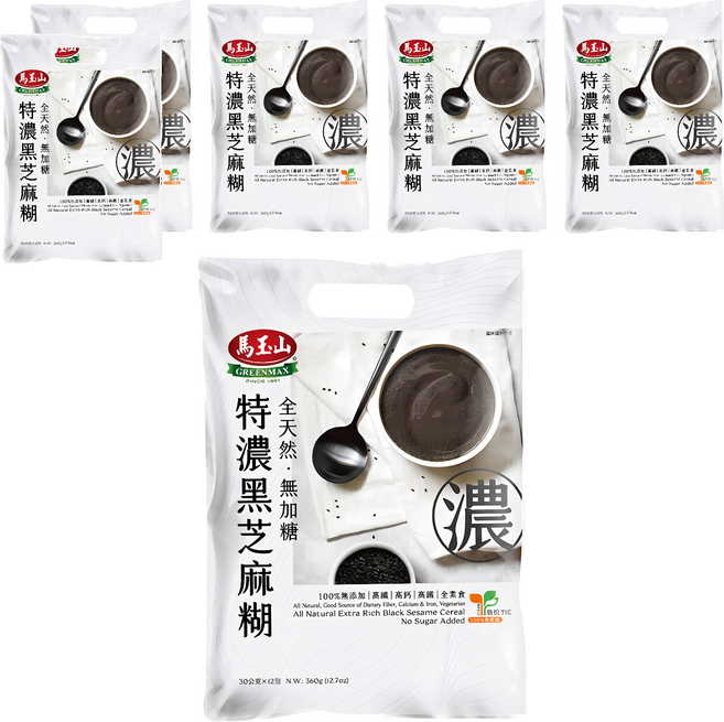 馬玉山 全天然無加糖特濃黑芝麻糊, 360g, 6袋