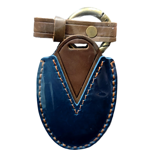 NISSAN 頭層牛皮手工製作遙控鑰匙包 KB146, 藍色, 1個