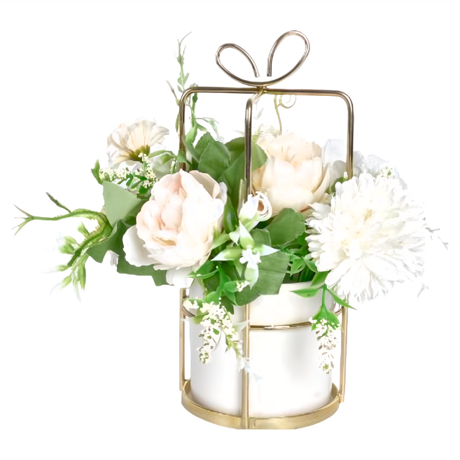 eclat 匠心花藝陶瓷金工璀璨意境仿真花架 22.5 x 10 x 10cm 0.42g, 清新琦麗 金色, 1個