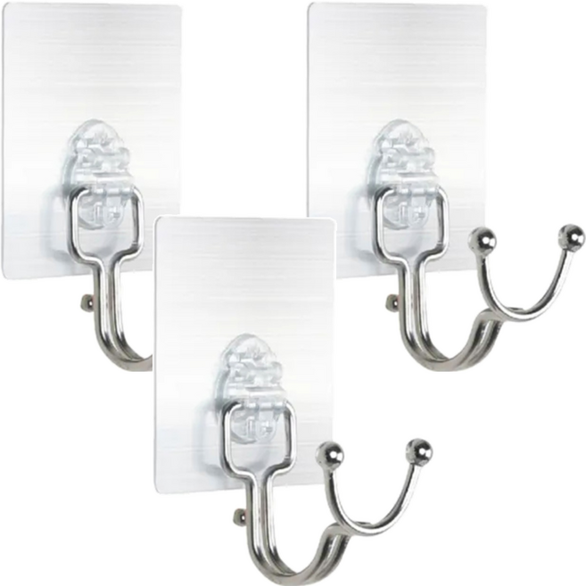 KM生活 日式簡約無痕不銹鋼魔力貼掛鈎 3個, 鍋牛掛鈎 銀色, 1組