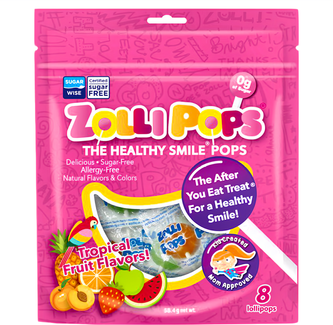 ZOLLI POPS 木糖醇無糖棒棒糖 熱帶水果口味 8支, 58.4g, 1袋