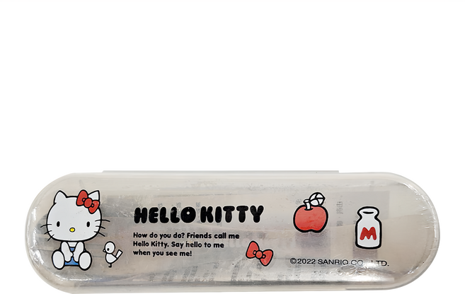 OTTO 崴昇 Hello Kitty 凱蒂貓 不鏽鋼環保餐具3件組, 湯匙 + 叉子 + 收納盒, 蘋果牛奶款, 1組