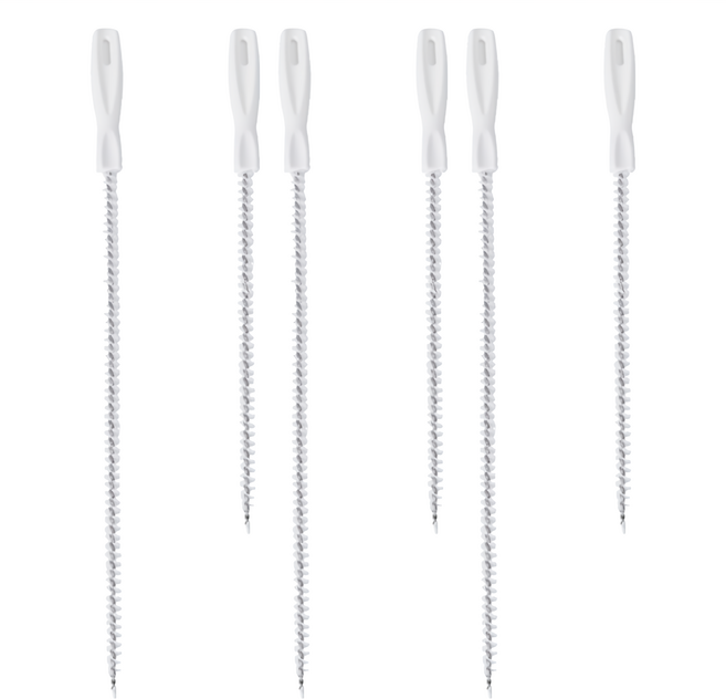 WIDE VIEW 可彎曲排水管堵塞疏通刷 6個 洗臉盆 廚房水槽適用, 白色, 1組