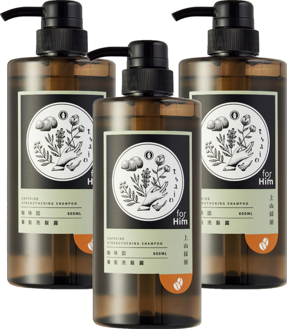 tsaio 上山採藥 咖啡因養髮洗髮露, 600ml, 3瓶