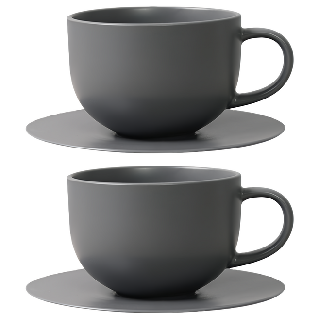 BOWLBOWL Home Party系列 馬克杯+杯盤 Set 450毫升 2入組, 炭灰色, 2組