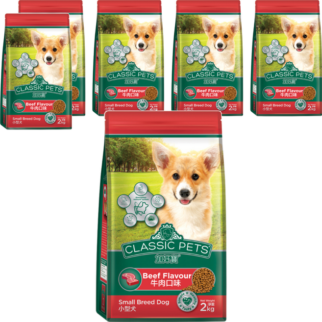 CLASSIC PETS 加好寶 小型犬乾狗糧, 牛肉口味, 2kg, 6袋