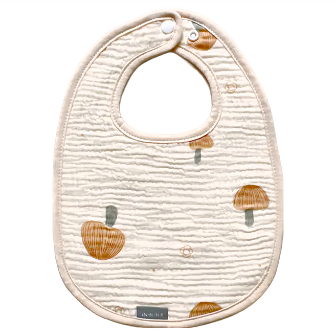 CHU-MI 啾米 100%純棉六層紗手繪圍兜 輕薄透氣又吸水, 橘蘑菇, 1件, 1件