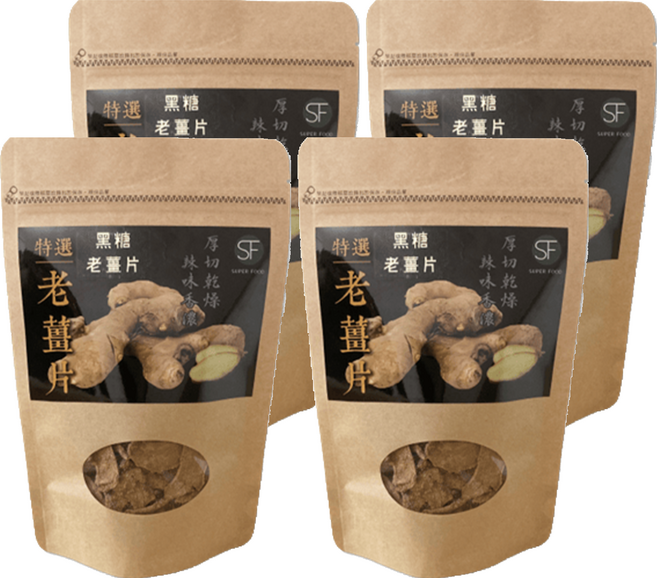 SUPER FOOD 特選黑糖老薑片, 4包, 100g