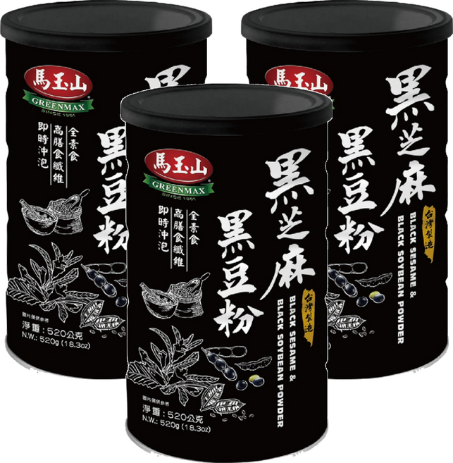 馬玉山 黑芝麻黑豆粉, 520g, 3罐