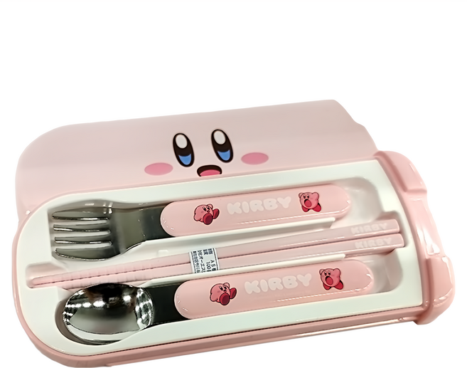 OSK 星之卡比兒童餐具三件組 CT-20 筷子165mm + 湯匙136 x 27 x 8mm + 叉子135 x 26 x 8mm 197 x 84 x 19mm, 筷子 + 湯匙 + 叉子, 粉色, 1組