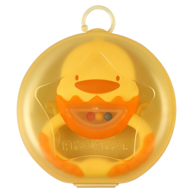 PiYOPiYO 黃色小鴨 牙齒咬環 附保潔盒 雙色造型 6個月以上, 牙齒咬環 + 保潔盒, 1個