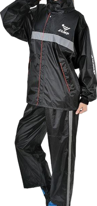 JUMP 將門 反光套裝兩件式風雨衣, 暗夜黑