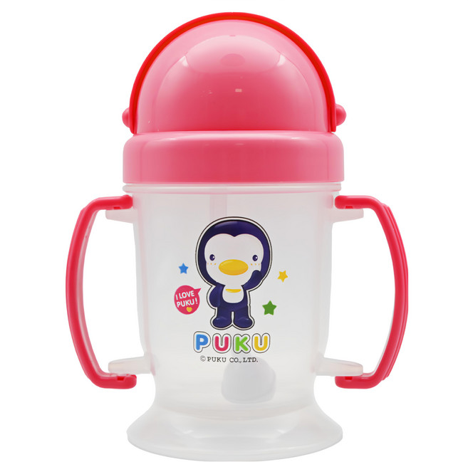 PUKU 藍色企鵝 滑蓋吸管練習杯, 粉色, 180ml, 1個
