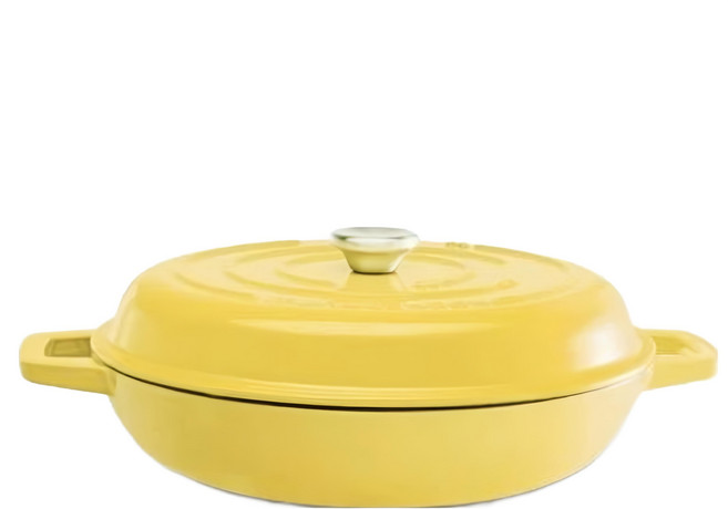 mins LONDON 琺瑯鑄鐵淺鍋 平底鍋/炒鍋/IH爐 適用, 1個, 30cm, 檸檬黃