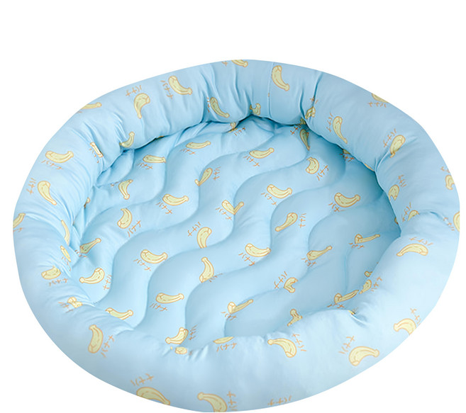 冰絲涼感寵物窩 圓型, 1個, 藍底香蕉