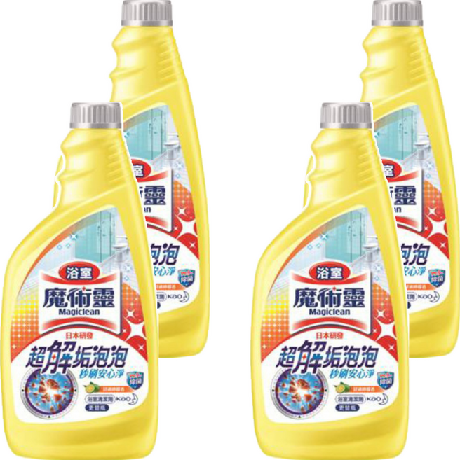 Kao 花王 Magiclean 魔術靈 浴室清潔劑 更替瓶 舒適檸檬 清除污垢輕鬆便利 綿密泡泡附著髒污一洗就掉, 500ml, 4瓶