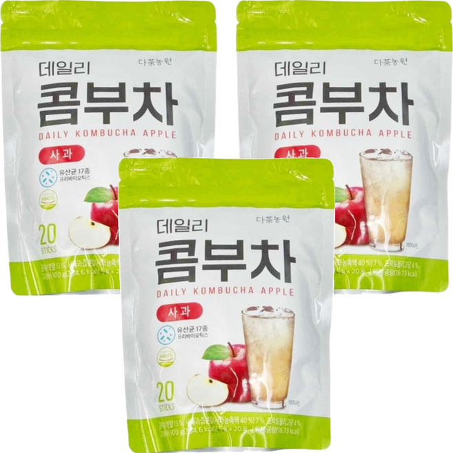 Danongwon 乳酸菌康普茶 蘋果, 5g, 20條, 3袋