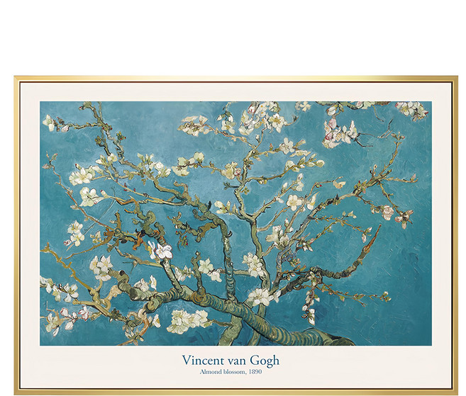 BOLUO GALLERY 菠蘿選畫所 梵谷 杏花 裝飾畫 40 x 30cm 金色 大師名作系列 梵谷系列掛畫 花卉插畫 AVAR3406G