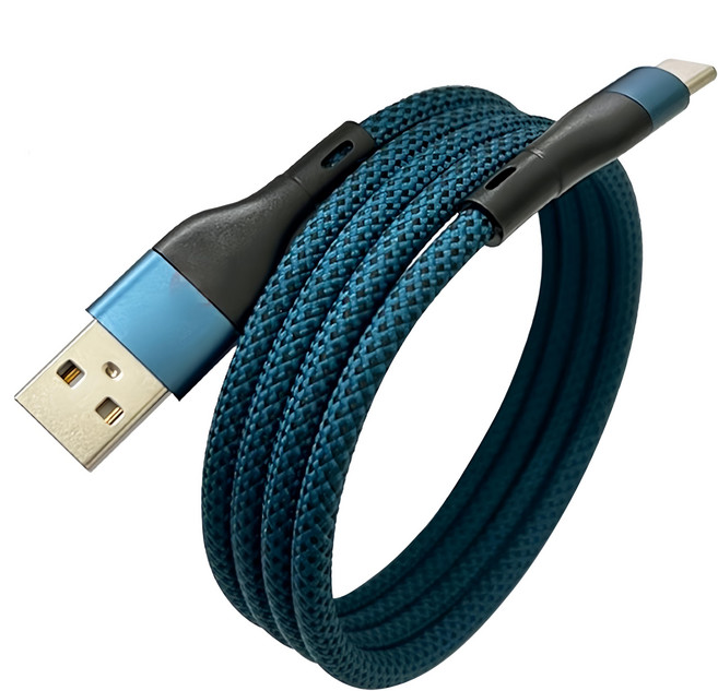 ziya 智雅科技 PS5/Xbox 快充線高速線 USB-A 公 to Type-C 公 磁吸收納 無限編織款, 100cm, 淵藍色, 1條