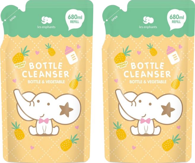 les enphants 麗嬰房 奶瓶蔬果酵素洗潔液 鳳梨香 補充包, 680ml, 2包