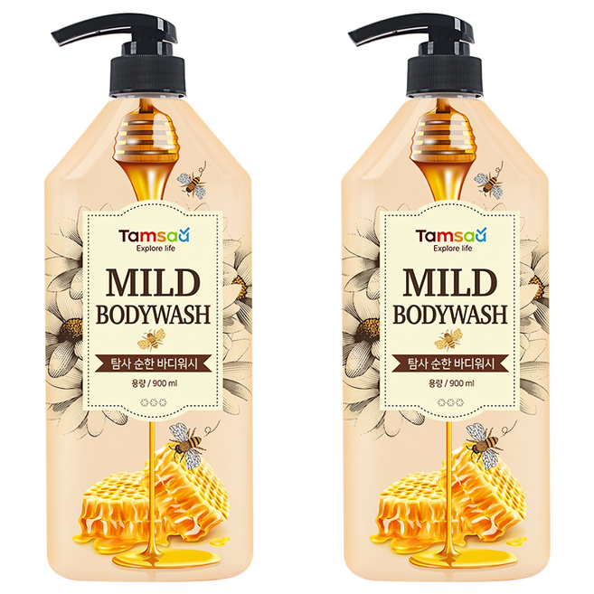 Tamsaa 溫和沐浴露 蜂蜜&嬰兒爽身粉香, 900ml, 2瓶