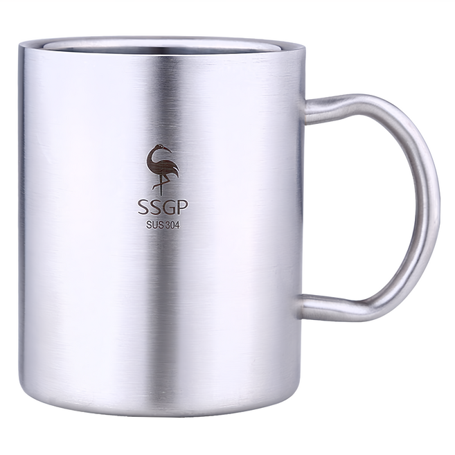 PUSH! 304不銹鋼杯子 不易鏽 弧線手柄, 銀色, 1個