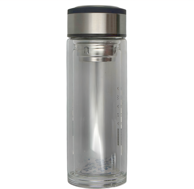 AWANA 雙層玻璃水瓶 GL-300A 6.5 x 6.5 x 19cm, 銀色 + 透明色, 300ml, 1個