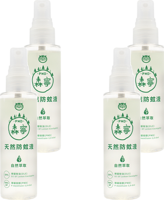 HUKUROU 福來朗 森寧PMD天然防蚊液 美國CDC/EPA 含64%以上檸檬桉醇(PMD) 天然萃取, 80ml, 4瓶