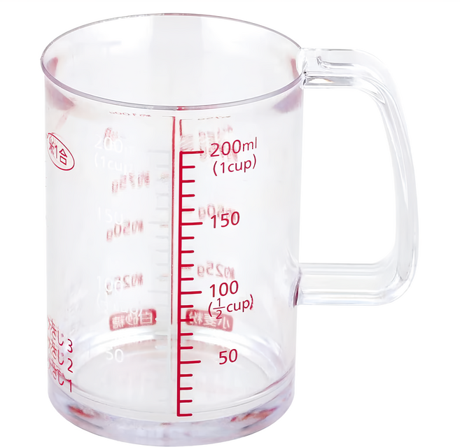 KAI 貝印 House 計量杯 DH-7120 200ML AS樹脂耐熱100℃ 耐冷-30℃, 1個, 透明色 + 紅色