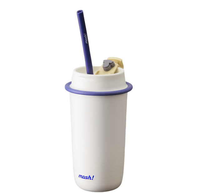 mosh Latte 吸管保溫保冷隨行杯, 白色, 480ml, 1個