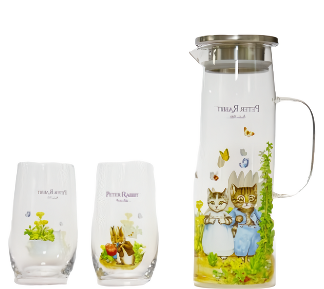 PETER RABBIT 比得兔 玻璃一壺兩杯組, 含杯子的茶壺組, 綠野仙境款, 1組