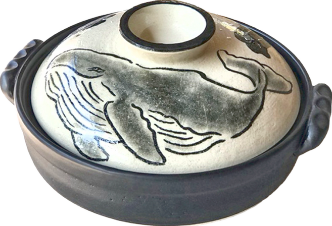 GINPO 銀峯 9號深型砂鍋 – 黑鯨圖案 陶瓷材質 尺寸28.5 x 31 x 17cm 日本產, 31cm, 1個