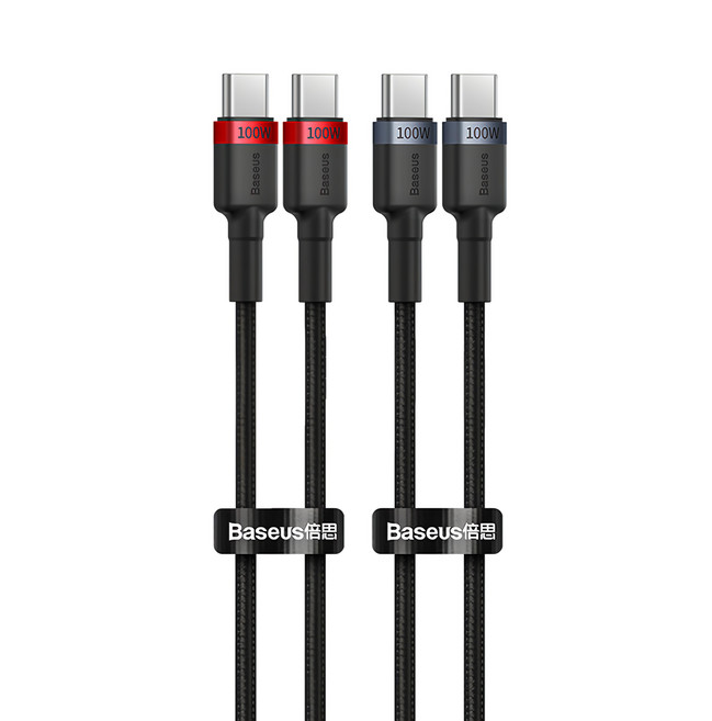 Baseus 倍思 卡福樂系列 Type-C to Type-C 快速充電線, 1m, 黑色 + 紅色 + 灰色, 2條