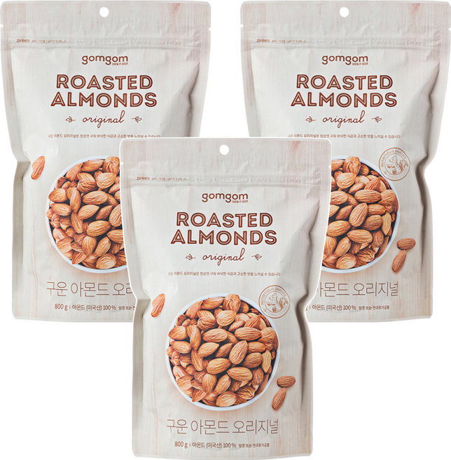 gomgom 原味烤杏仁, 800g, 3包