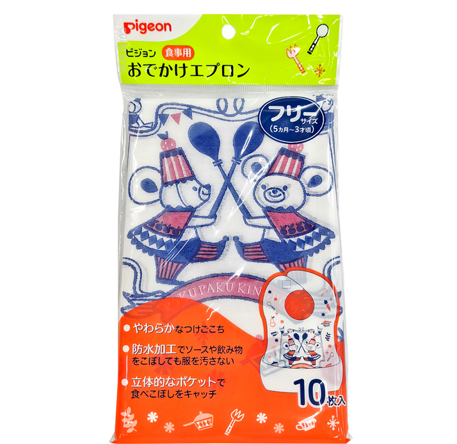 pigeon 貝親 拋棄式圍兜, 小熊盛宴 多色, 10入, 1包