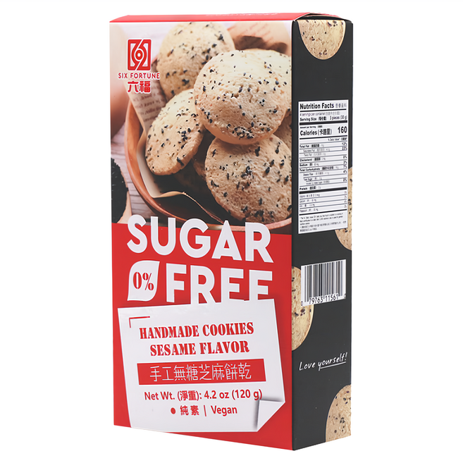 六福 手工無糖芝麻餅乾, 120g, 1盒