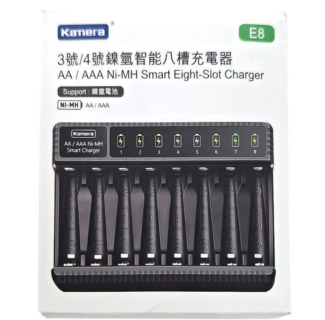 Kamera 佳美能 3號 4號 鎳氫智能八槽充電器 E8 125 x 85 x 28mm, 1個