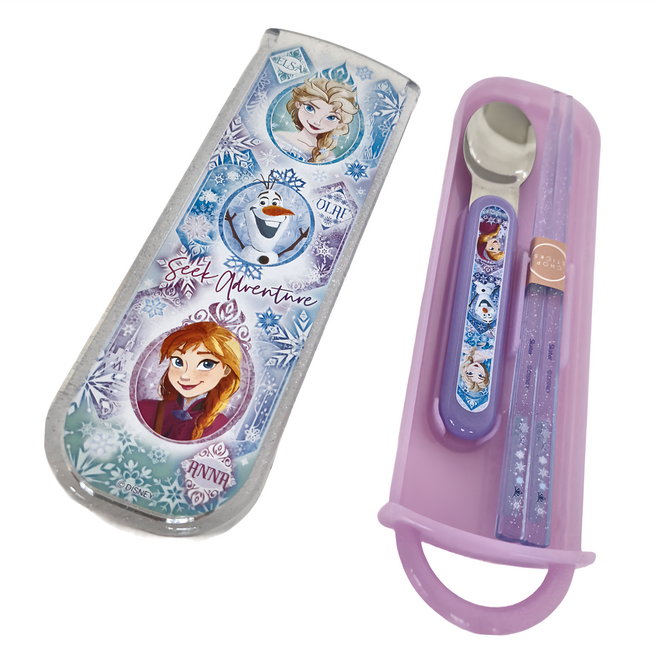 skater 銀離子兒童餐具湯匙筷子2件組 附收納盒, 湯匙 + 筷子, 冰雪奇緣 雪寶 紫色, 1組