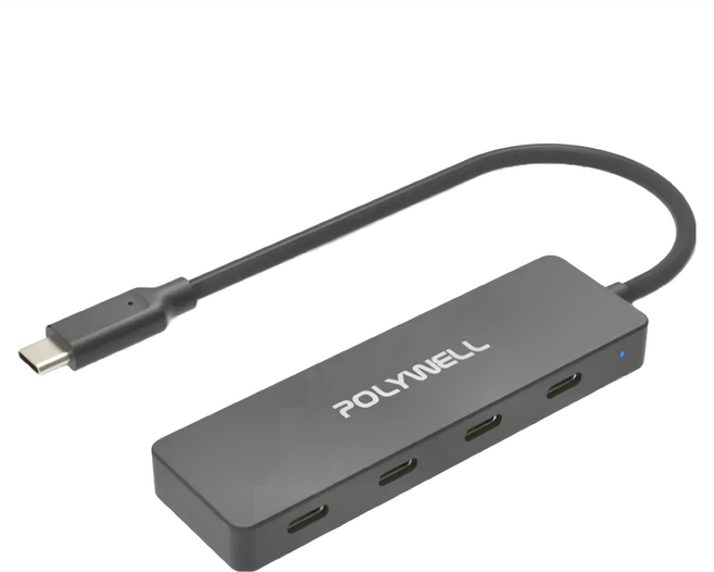 POLYWELL 寶利威爾 USB-C 3.2 Gen2 4合一高速集線器，10Gbps高速傳輸，輕巧便攜, 黑色, 1個