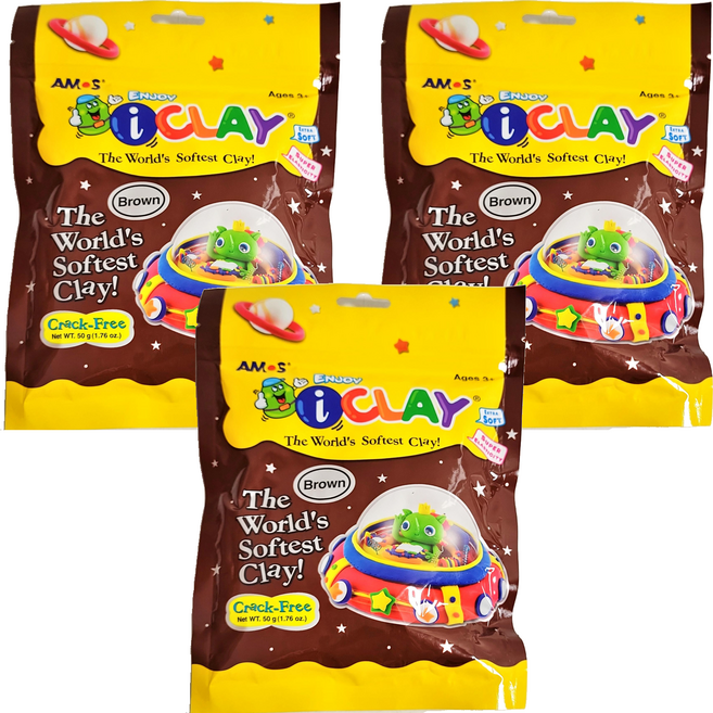 AMOS 阿摩司 i-CLAY 超輕黏土 50g 額外柔軟 超彈性 不易裂開, 咖啡色, 3包