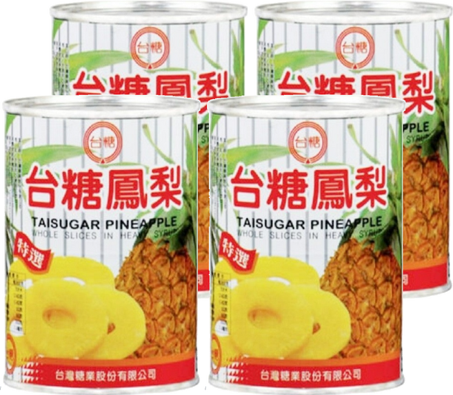 台糖鳳梨罐 整片 台灣經典品牌 適用於漢堡、糕點、冰品, 565g, 4罐