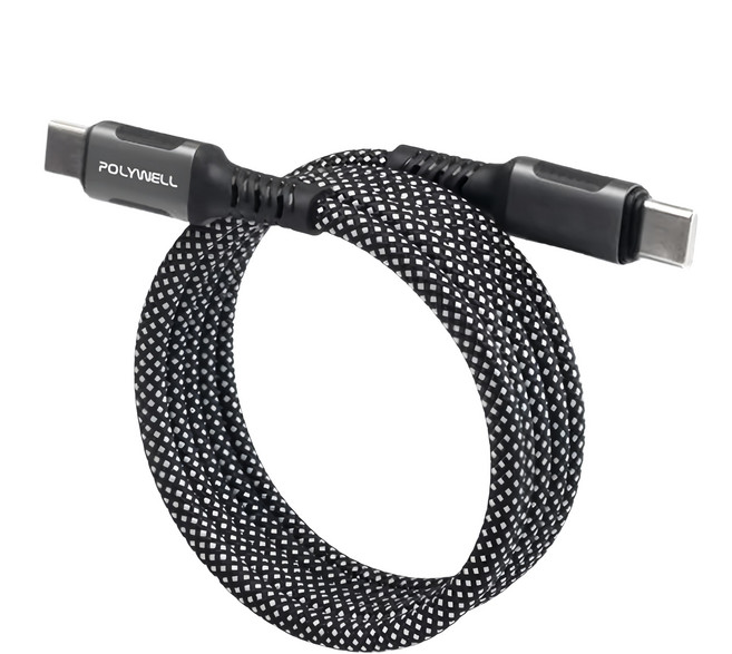 POLYWELL 寶利威爾 磁吸收納PD快充線 C To C 鋁合金 編織線 PW15-W45-A389, 1m, 黑色, 1條
