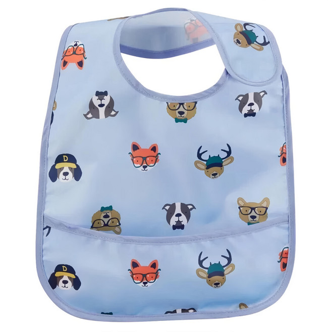 carter's 防水接漏圍兜口水巾 - 藍底小動物, 1件, 1件