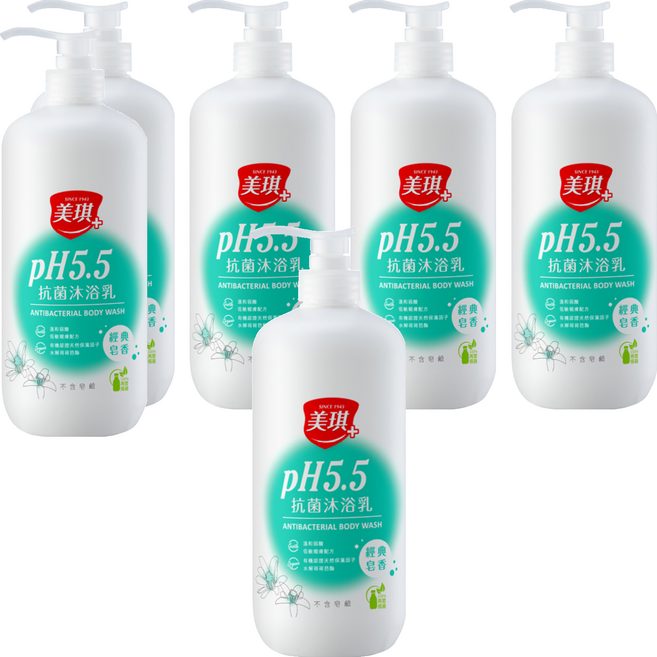 美琪 pH5.5 抗菌沐浴乳 經典皂香 不含皂鹼, 1L, 6瓶