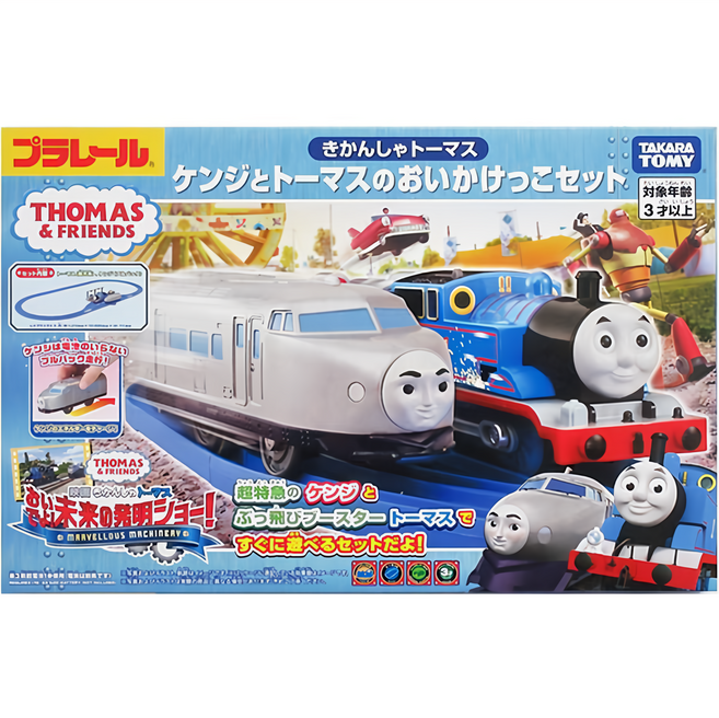 TAKARA TOMY PLARAIL 鐵道王國 湯瑪士小火車 湯瑪士與Kenji 你追我跑套組 1盒 藍色 銀色, 多色