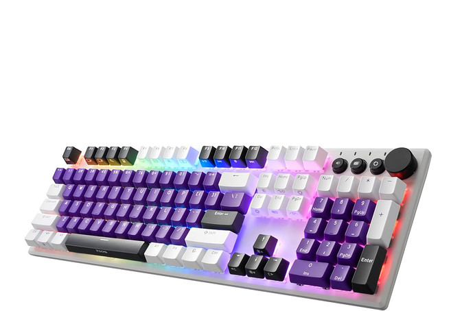 irocks 艾芮克 無線機械式鍵盤 原廠保固, IRK74R-WH, 白紫黑, Gateron 青軸