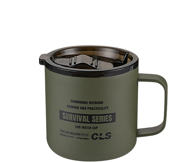 CLS 附杯蓋不鏽鋼雙層保溫杯 軍綠色 350ml, 1個