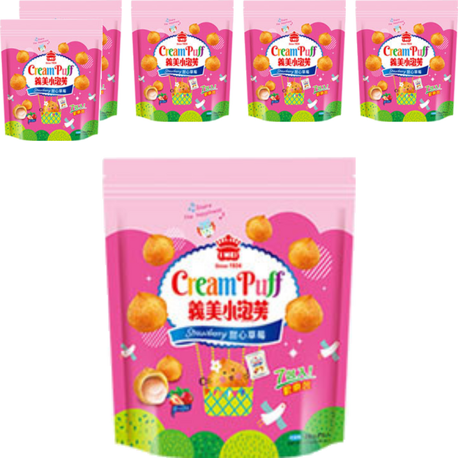 義美 小泡芙歡樂包 甜心草莓, 196g, 6袋