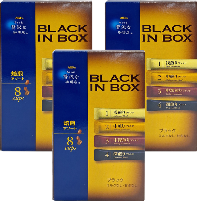 AGF 微奢華咖啡店 四款焙煎風味即溶黑咖啡, 2g, 8條, 3盒