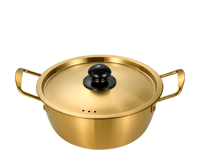 百貨 韓式不鏽鋼加厚泡麵鍋 18cm 1.3L, 金色, 1個